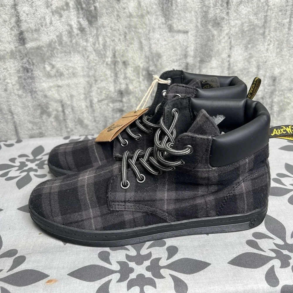 Dr Martens Maelly Shoes Womens Size 8 Black Canvas Boots High Top Plaid Lace Up - Picture 3 of 6